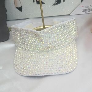 White Rhinestone-Embellished Women's Cap